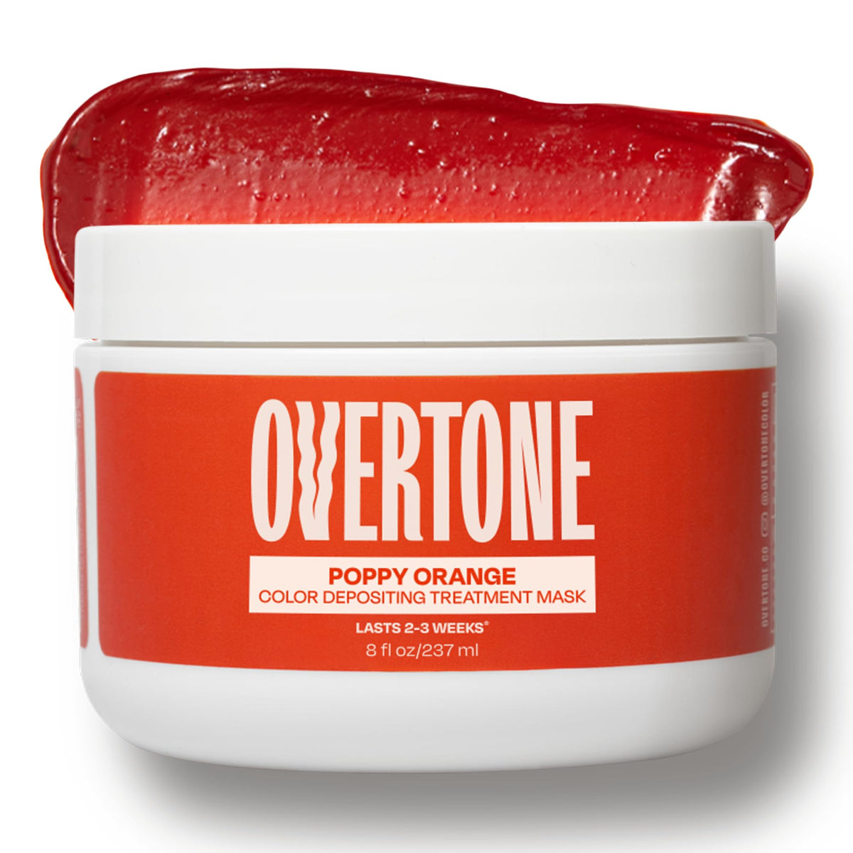 Overtone Poppy Orange bottle showing at-home color deposition for vibrant shade