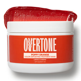 Overtone Poppy Orange bottle showing at-home color deposition for vibrant shade