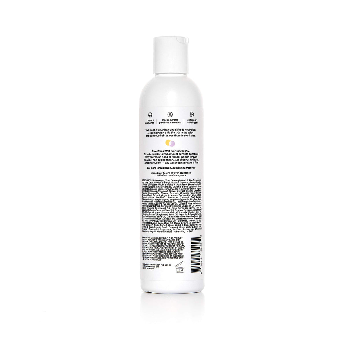 overtone purple-toning application on damp hair reduces brassiness and enhances cool tones
