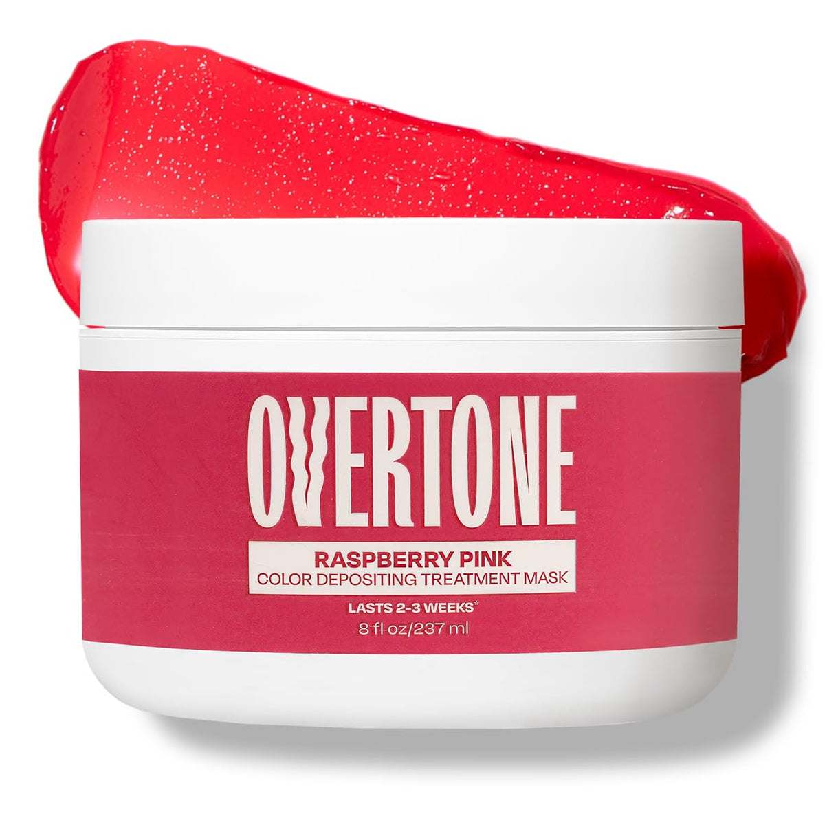 Overtone Raspberry Pink bottle front for at-home color-depositing treatment.