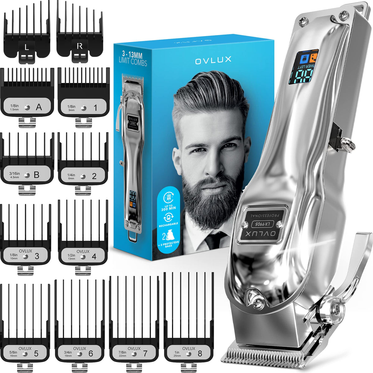 OVLUX professional cordless clippers with LED display for easy maintenance reminders