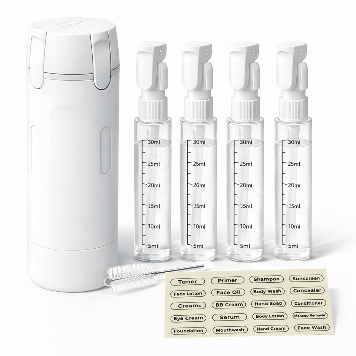 OvOHapia 4-in-1 travel bottle with open cap for easy refilling