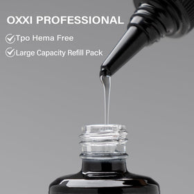 OXXI Professional rubber base brush application highlights easy self-leveling for smooth nails.