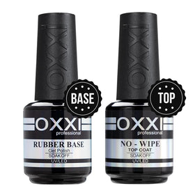 OXXI Professional rubber base gel 2x15ml applies smoothly for flexible, long-lasting nails.