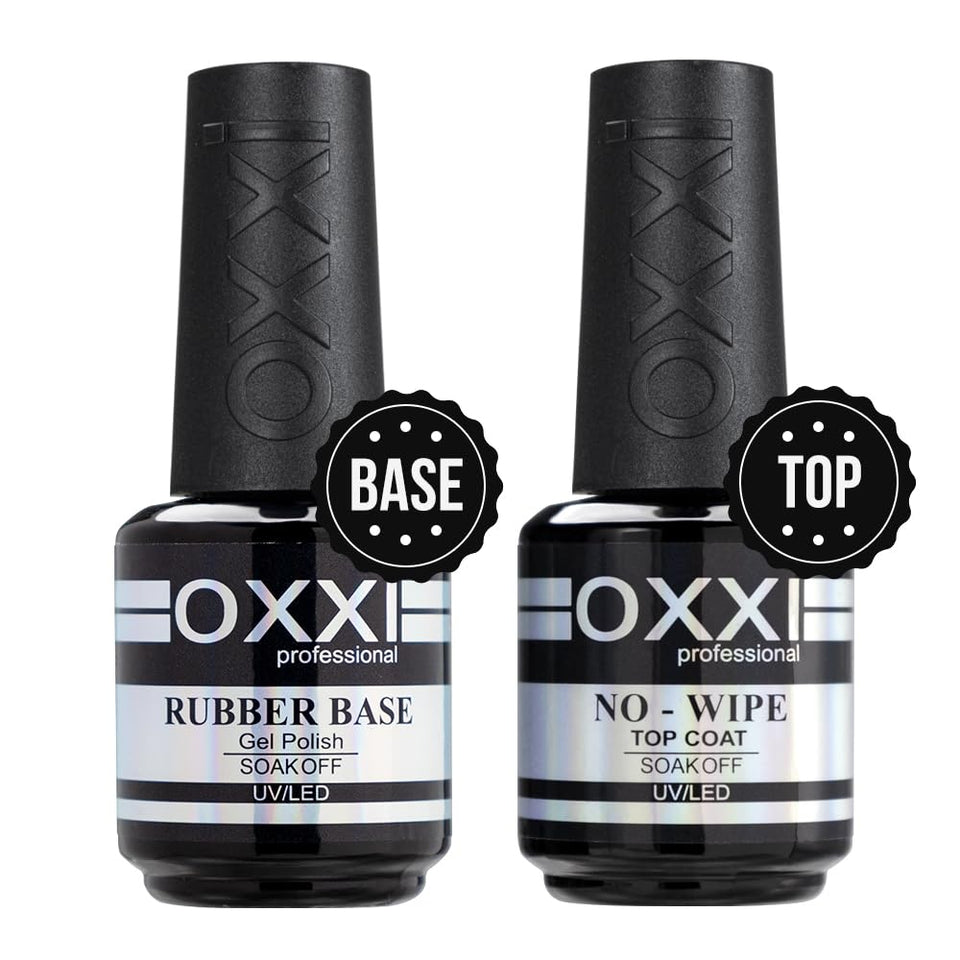 OXXI Professional rubber base gel 2x15ml applies smoothly for flexible, long-lasting nails.