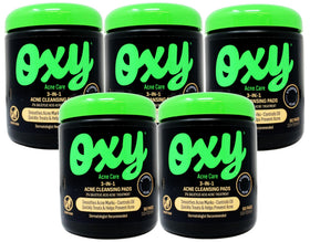 Oxy Acne Care pads front view in a five-pack, ready for daily acne care.