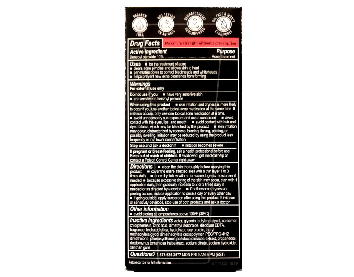 Close-up of Oxy label emphasizing quick redness relief claim.