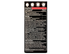 Close-up of Oxy label emphasizing quick redness relief claim.