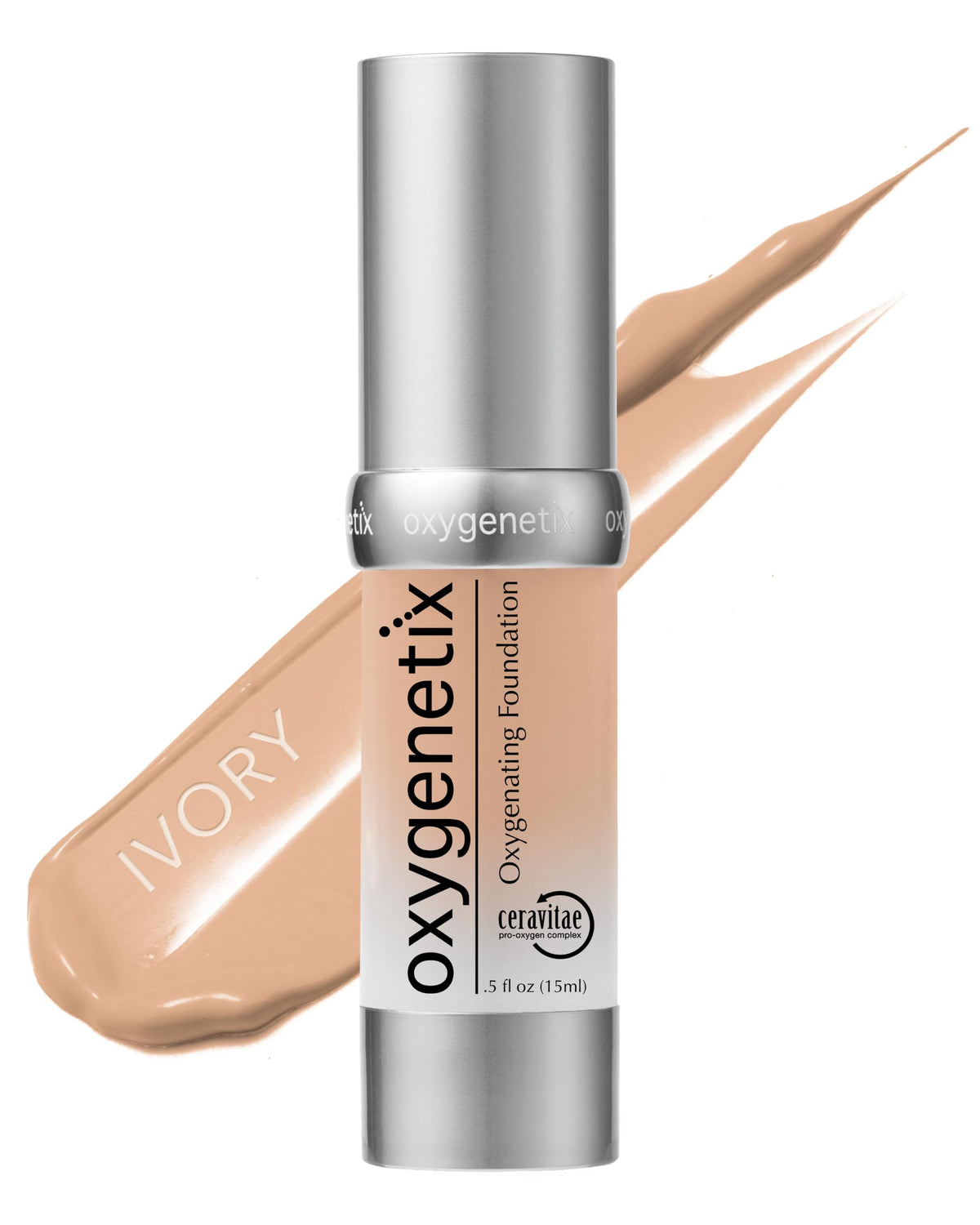 Oxygenetix Oxygenating Foundation Ivory bottle pump showing breathable, weightless coverage