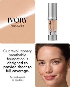 Close look at Oxygenetix Ivory foundation delivering a natural finish