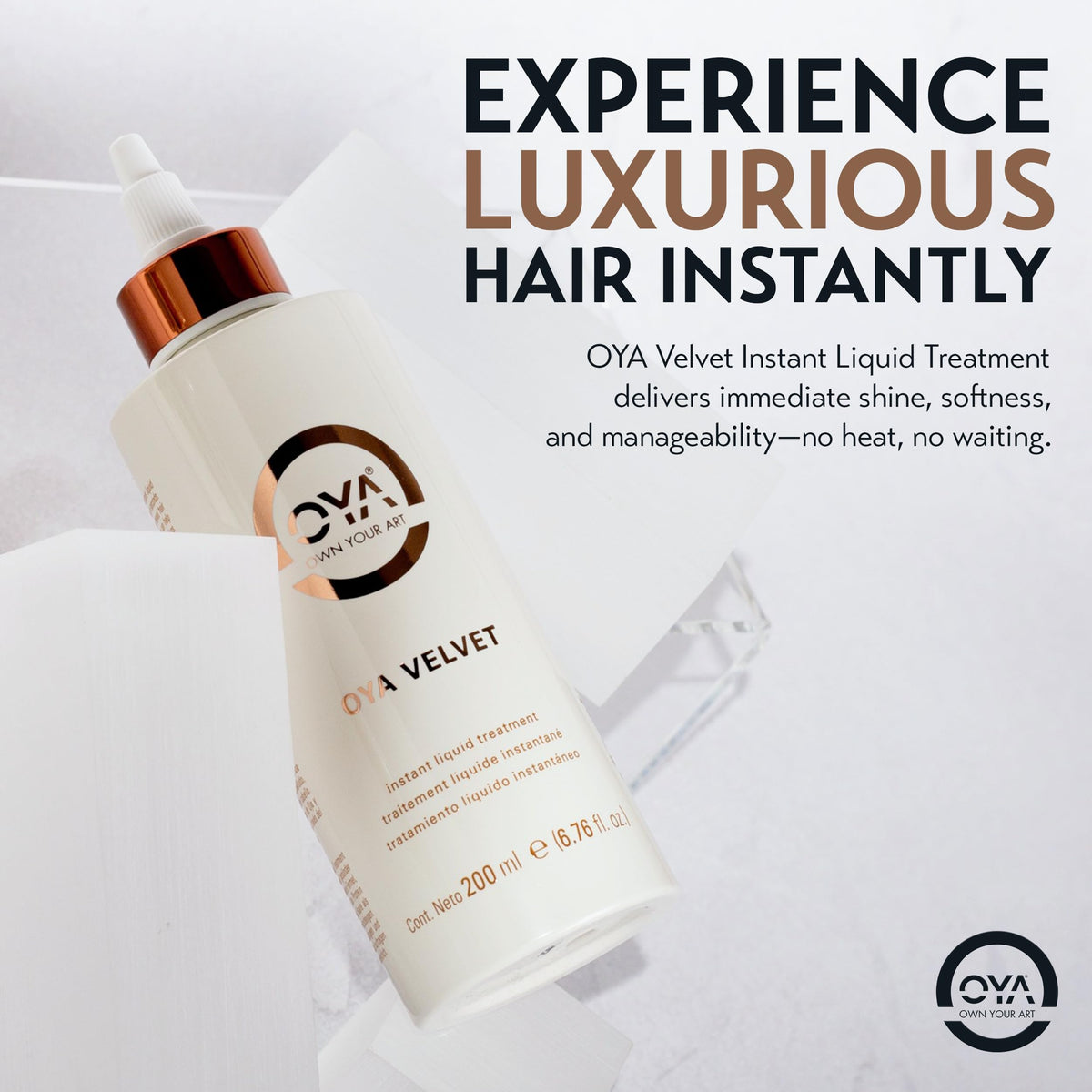 OYA Velvet Instant Hair Conditioner pump dispenser for even application.