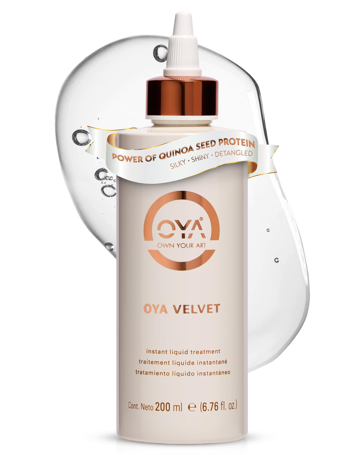 OYA Velvet Instant Hair Conditioner bottle with pump for convenient daily hydration.