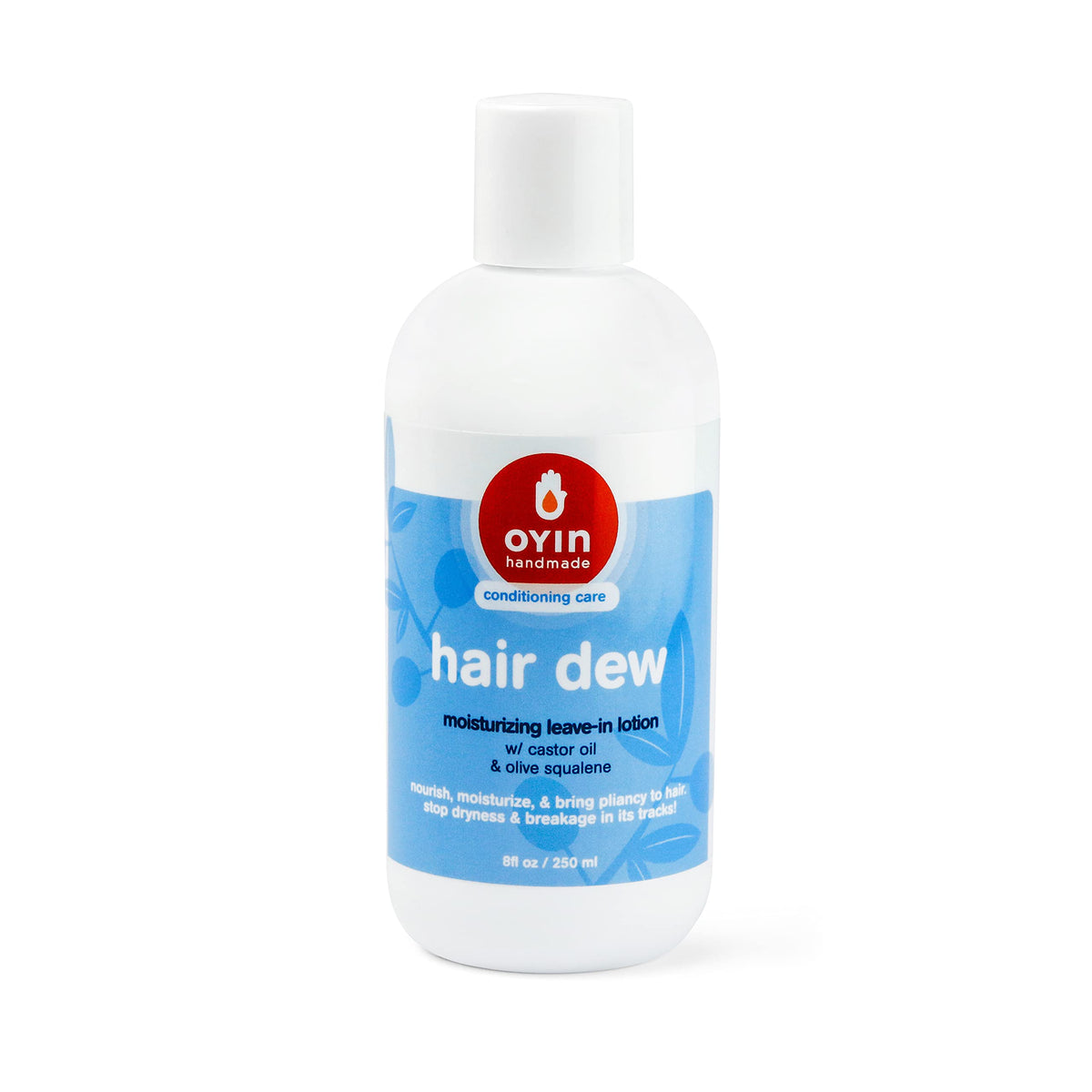 Oyin Hair Dew bottle close-up highlighting lightweight daily moisture