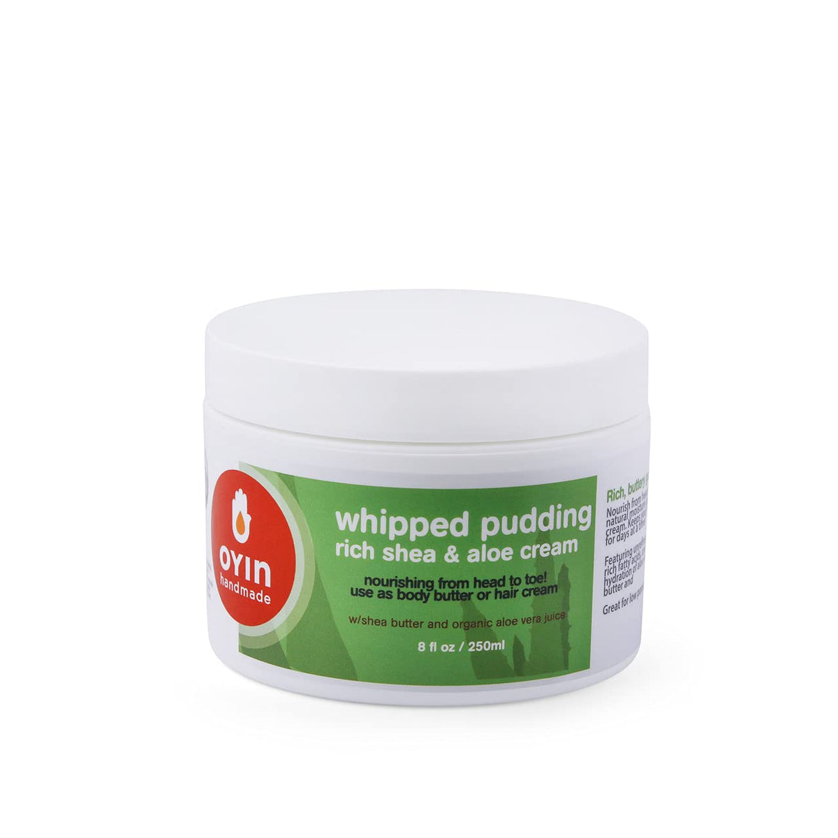 Oyin Handmade Whipped Pudding bottle showing deep moisture for hair and skin