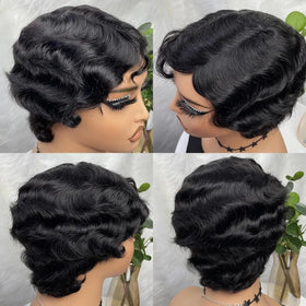 OYM HAIR Short Pixie Cut Wig back view shows seamless blending and lightweight cap.