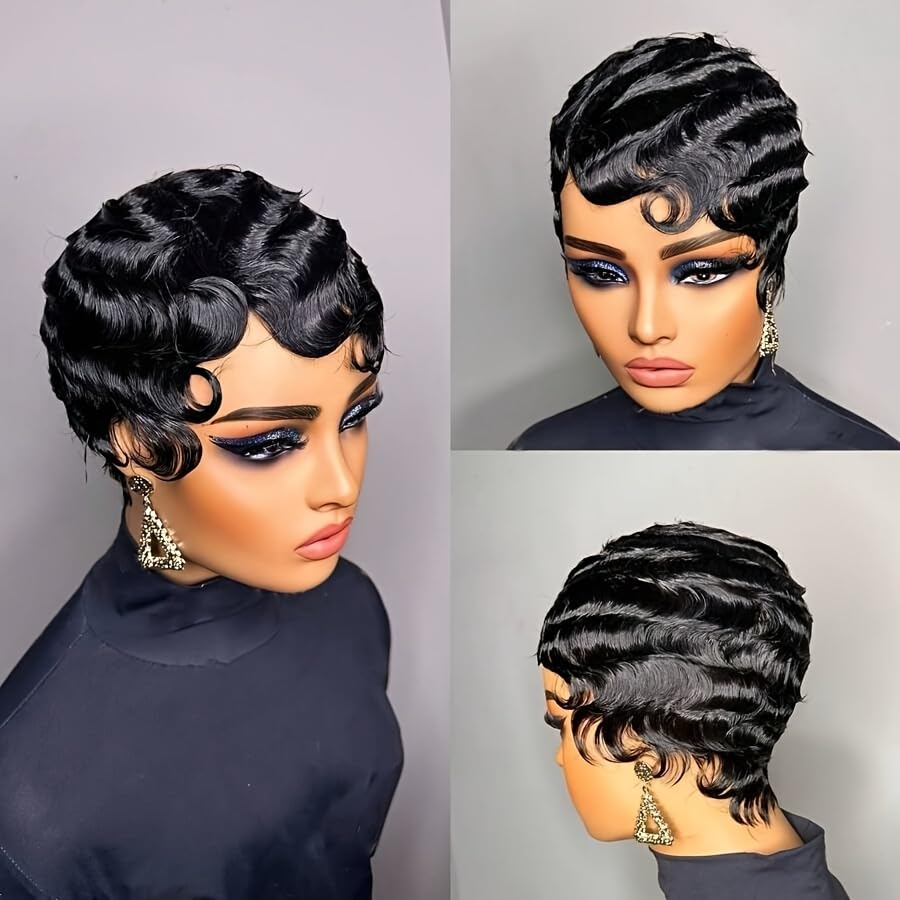 OYM HAIR Short Pixie Cut Wig side view demonstrates sleek silhouette and easy styling.
