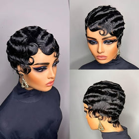 OYM HAIR Short Pixie Cut Wig side view demonstrates sleek silhouette and easy styling.
