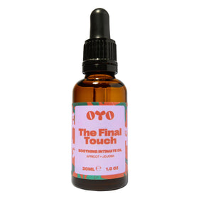 OYO The Final Touch bottle close-up showing a lightweight, non-greasy formula for intimate skin