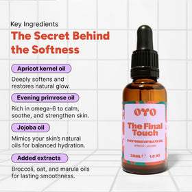 OYO The Final Touch ingredients-jojoba-marula highlight natural oils for gentle hydration