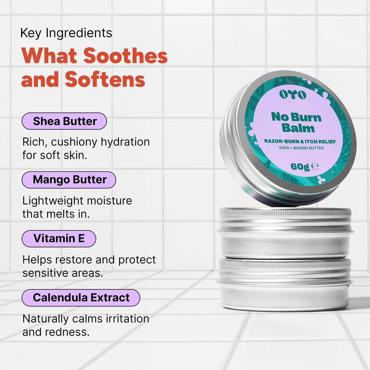 Applying No Burn Balm on underarms after shaving for comfort.