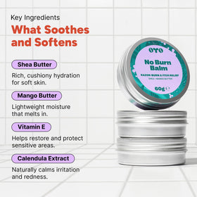 Applying No Burn Balm on underarms after shaving for comfort.