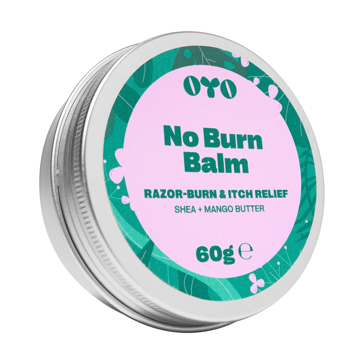 OYO No Burn Balm packaging shown, fragrance-free soothing care.
