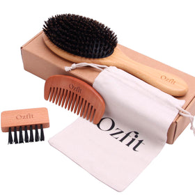 OZFIT 100% Boar Bristle Hair Brush close up showing natural bristles for gentle styling