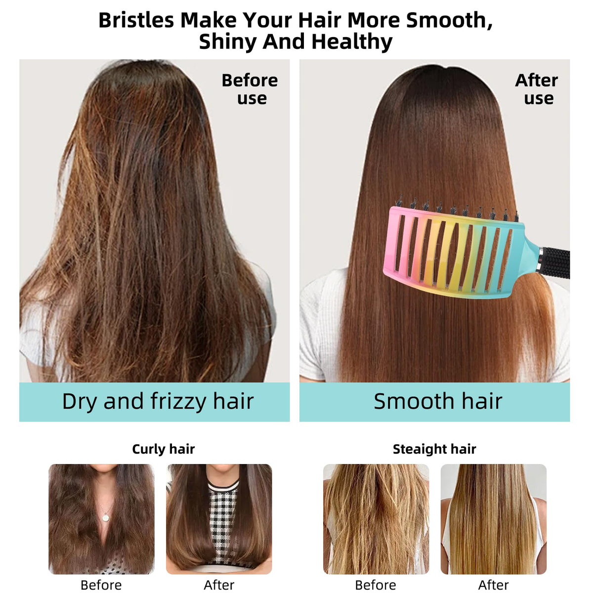 OZKVS bristle-nylon detangler teeth ease wet-to-dry detangling with minimal breakage.
