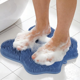 Ozner silicone shower foot scrubber mat features bristles for deep foot cleansing.