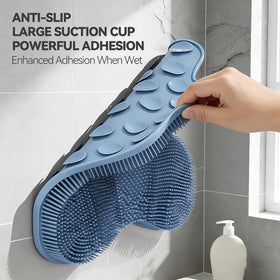 Ozner silicone scrubber can clean back and arms when wall-mounted.