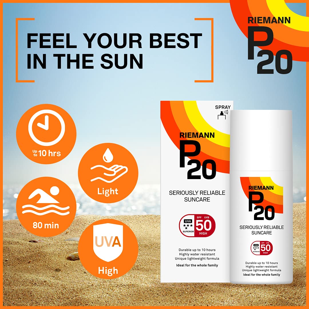 P20 Riemann SPF50 close-up bottle highlighting lightweight formula