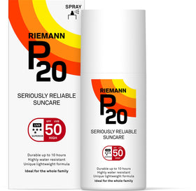 P20 Riemann Once a Day SPF50 sun spray bottle front for family protection