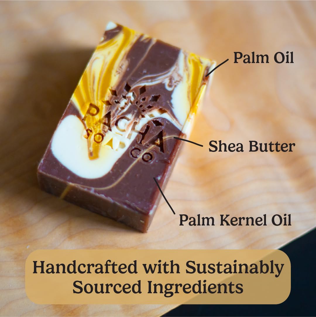 Pacha Soap Co Almond Goat Milk Bar Soap ingredients closeup features natural oils blend