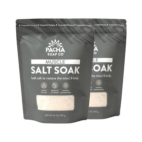 Pacha Soap Co muscle salt bath soak featuring arnica and calendula for soothing recovery after workouts.