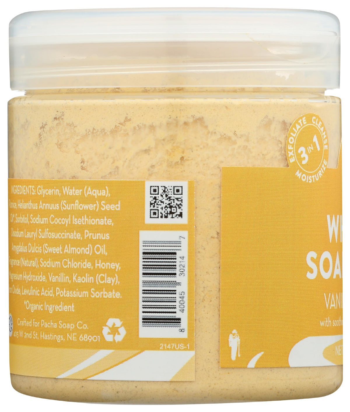 Ingredients of vanilla almond whipped scrub including natural oils