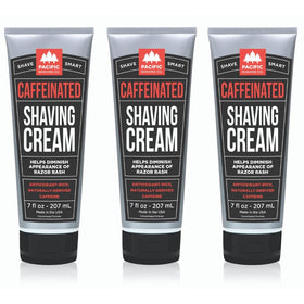 Pacific Shaving Co caffeinated shaving cream jar with shea butter for a smooth, hydrated shave.