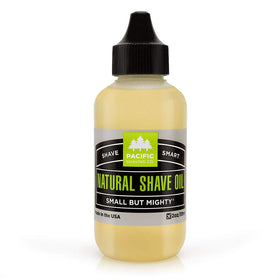 Pacific Shaving Company natural shaving oil bottle front showing clear formula for precise shaving.