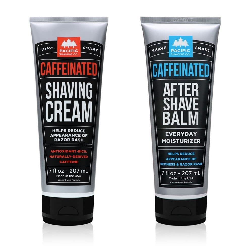 Pacific Shaving Company caffeinated shaving cream creates an energized lather for morning shaves.