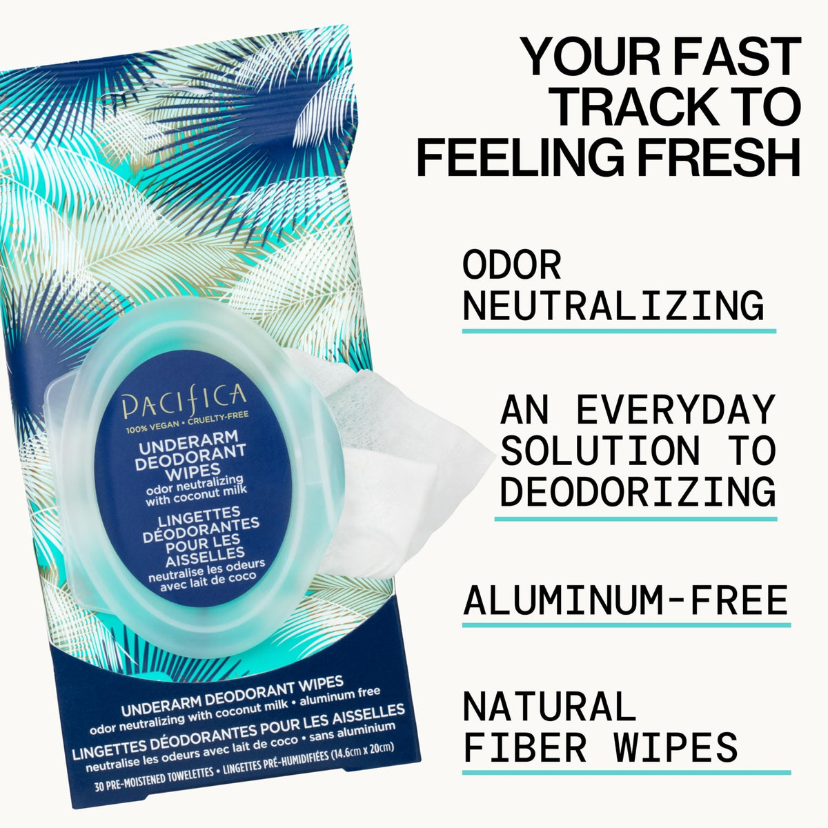 Pacifica Coconut Milk Deodorant Wipes closeup showing soft cotton texture.