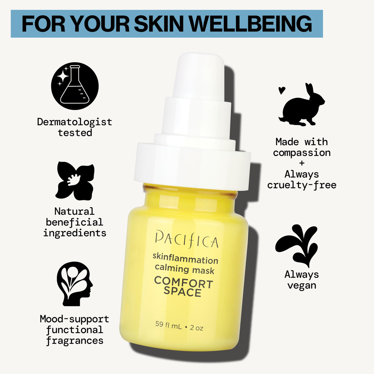 Pacifica Comfort Space Mask spa-like scene conveys relaxing self-care.