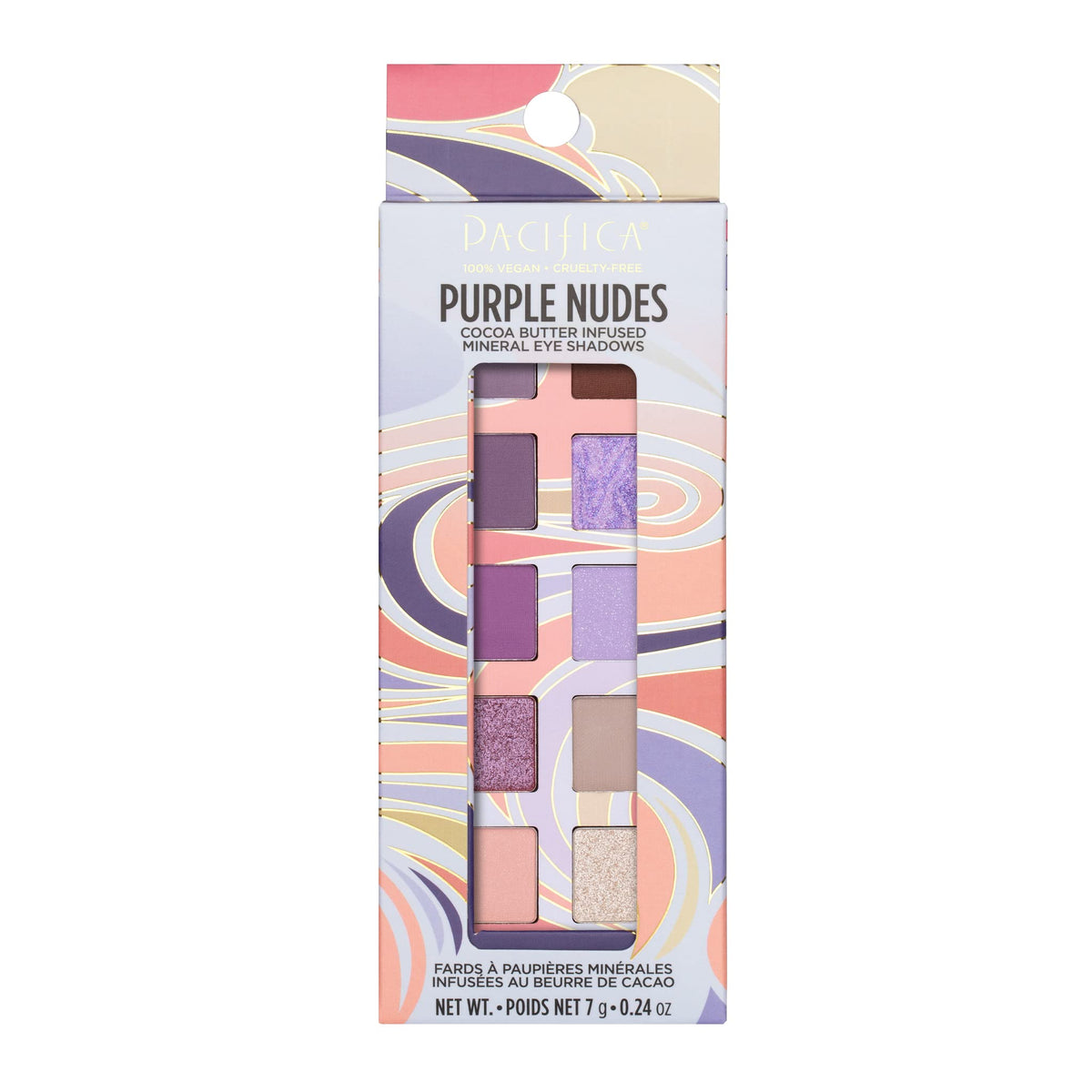 Pacifica Purple Nudes shimmer shade closeup adds subtle lid dimension.