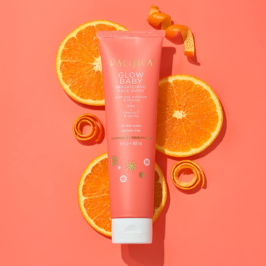 Pacifica Glow Baby Brightening Face Wash Set label close-up highlights clean formula
