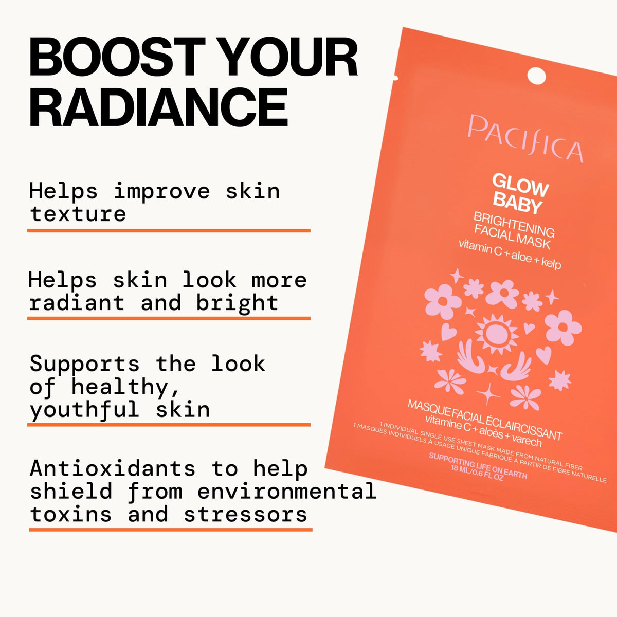Pacifica Glow Baby Mask close-up highlighting brightening vitamin C benefits.