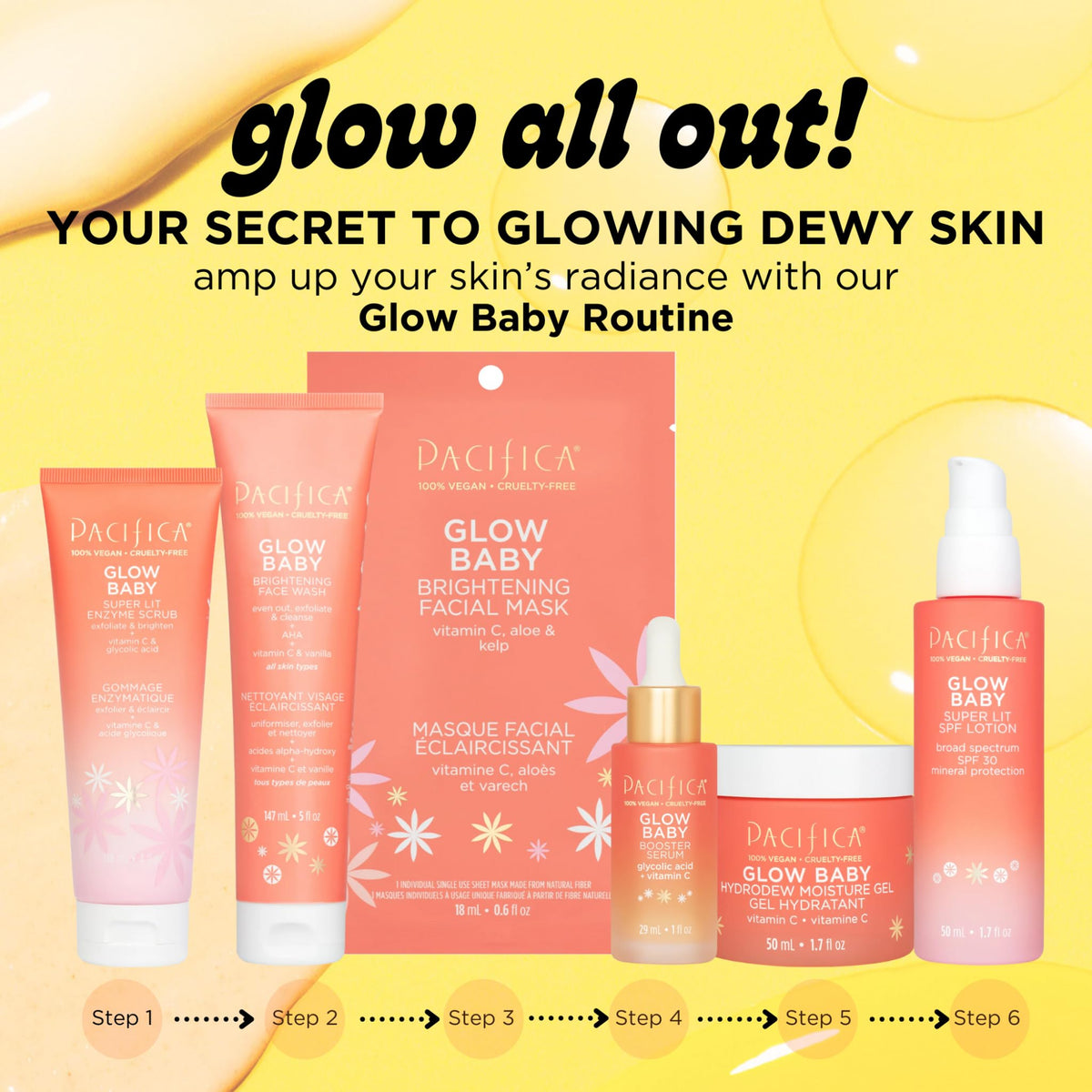 Pacifica Glow Baby SPF 30 packaging features a recyclable glass bottle.