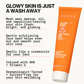 Pacifica Glow Baby vitamin C ingredients close-up for brightening boost.