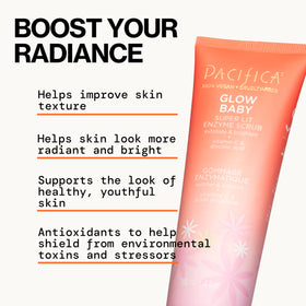 Pacifica Glow Baby glycolic acid and Vitamin E close-up for smoother skin.