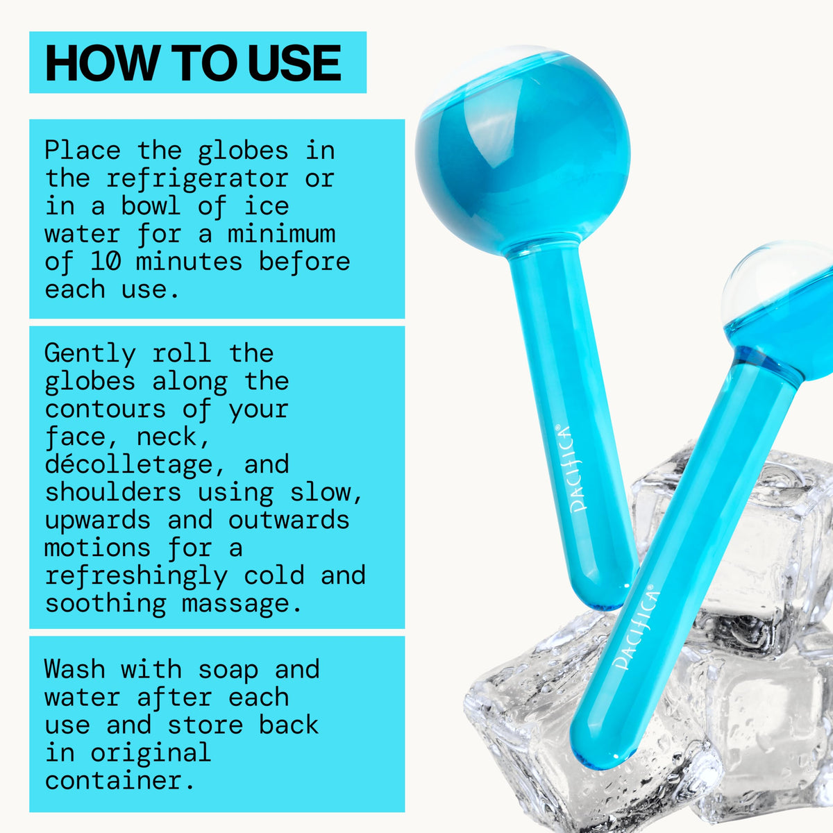 Pacifica Ice Roller large globe soothes cheeks and neck for firming feel.