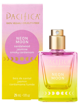 Pacifica Neon Moon spray bottle front view showcasing bold unisex fragrance for evenings
