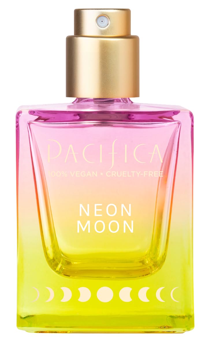 Neon Moon spray landing on skin with warm sandalwood and jasmine notes