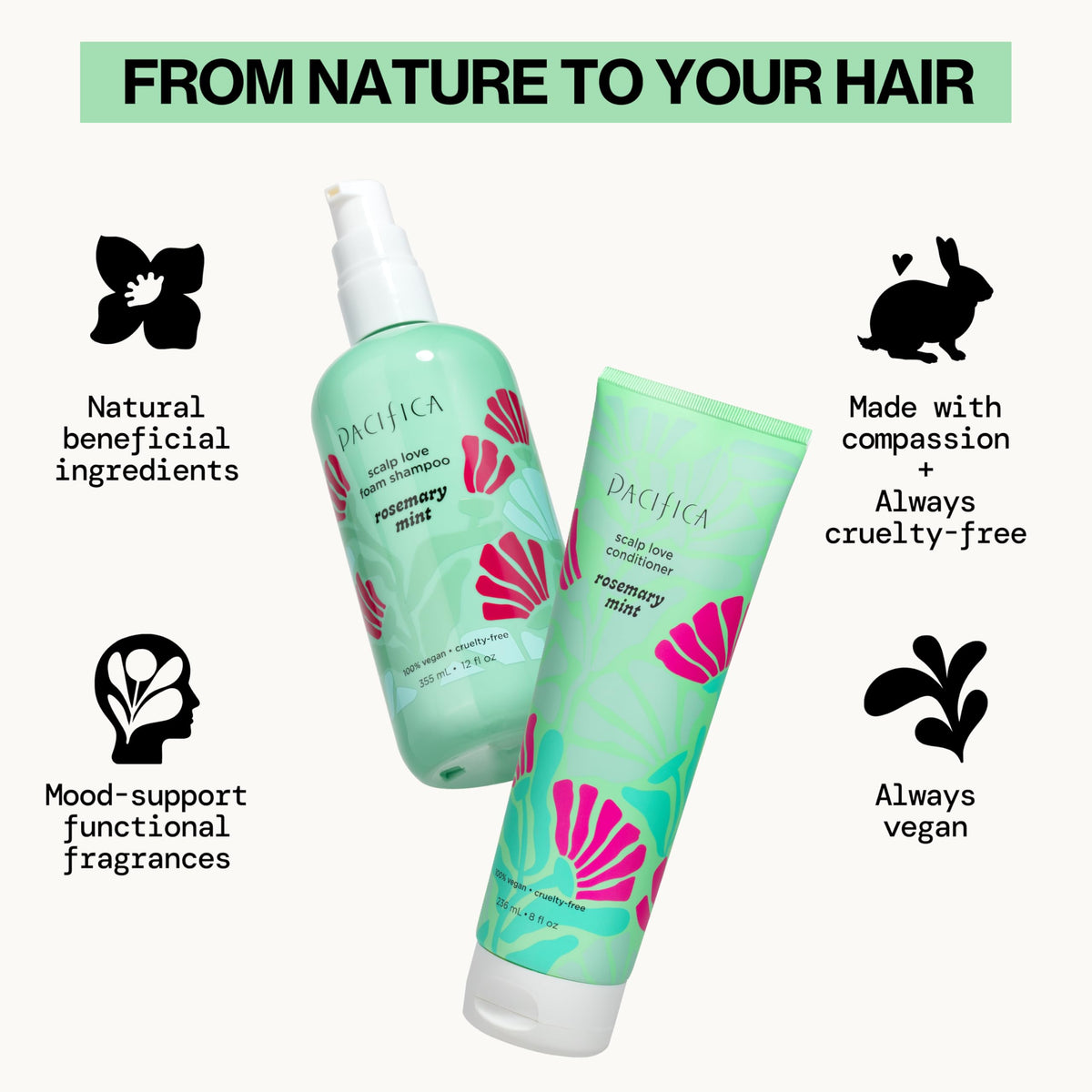 Pacifica Rosemary Mint Scalp Care Conditioner bottle nourishes strands.